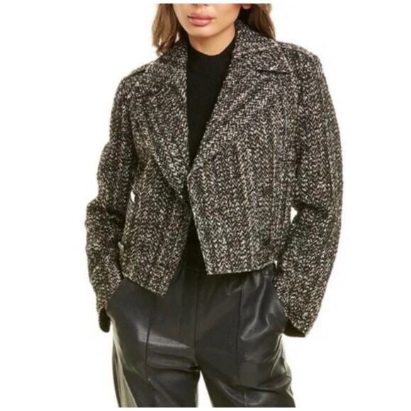 THEORY NEW Sargent Black Multi Clipped Tweed Double Breasted Blazer Jacket 12 - Picture 1 of 10